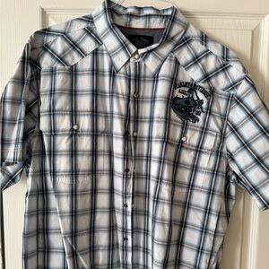 Harley-Davidson Men's White and Blue Checkered Shirt